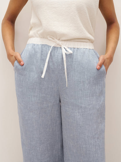 100% Linen Elastic Waist Straight-Leg Trousers JOURDAN by LINTICO