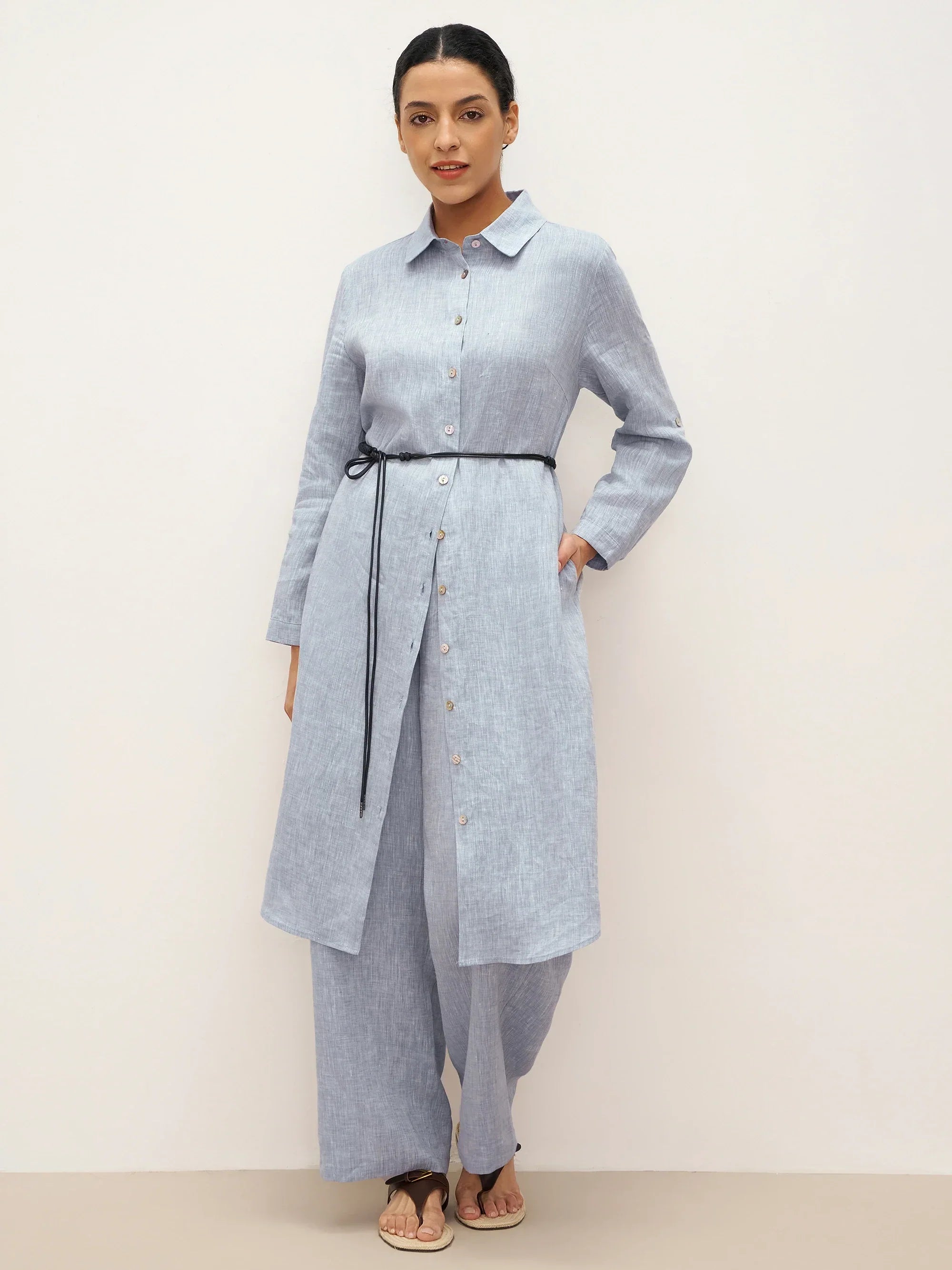 100% Linen Elastic Waist Straight-Leg Trousers JOURDAN by LINTICO