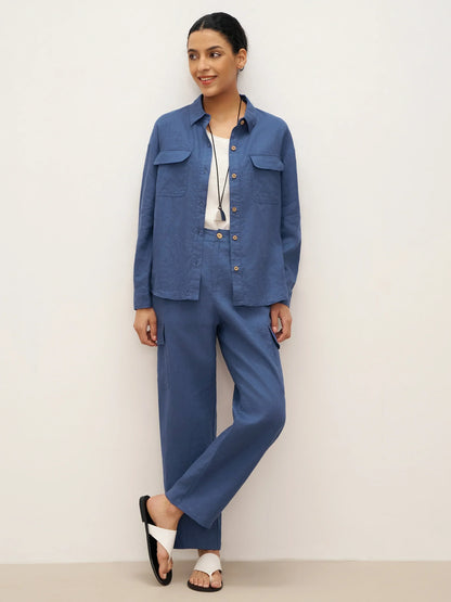 100% Linen Flap-Patch Buttoned Closure Shirt Jacket JANE by LINTICO