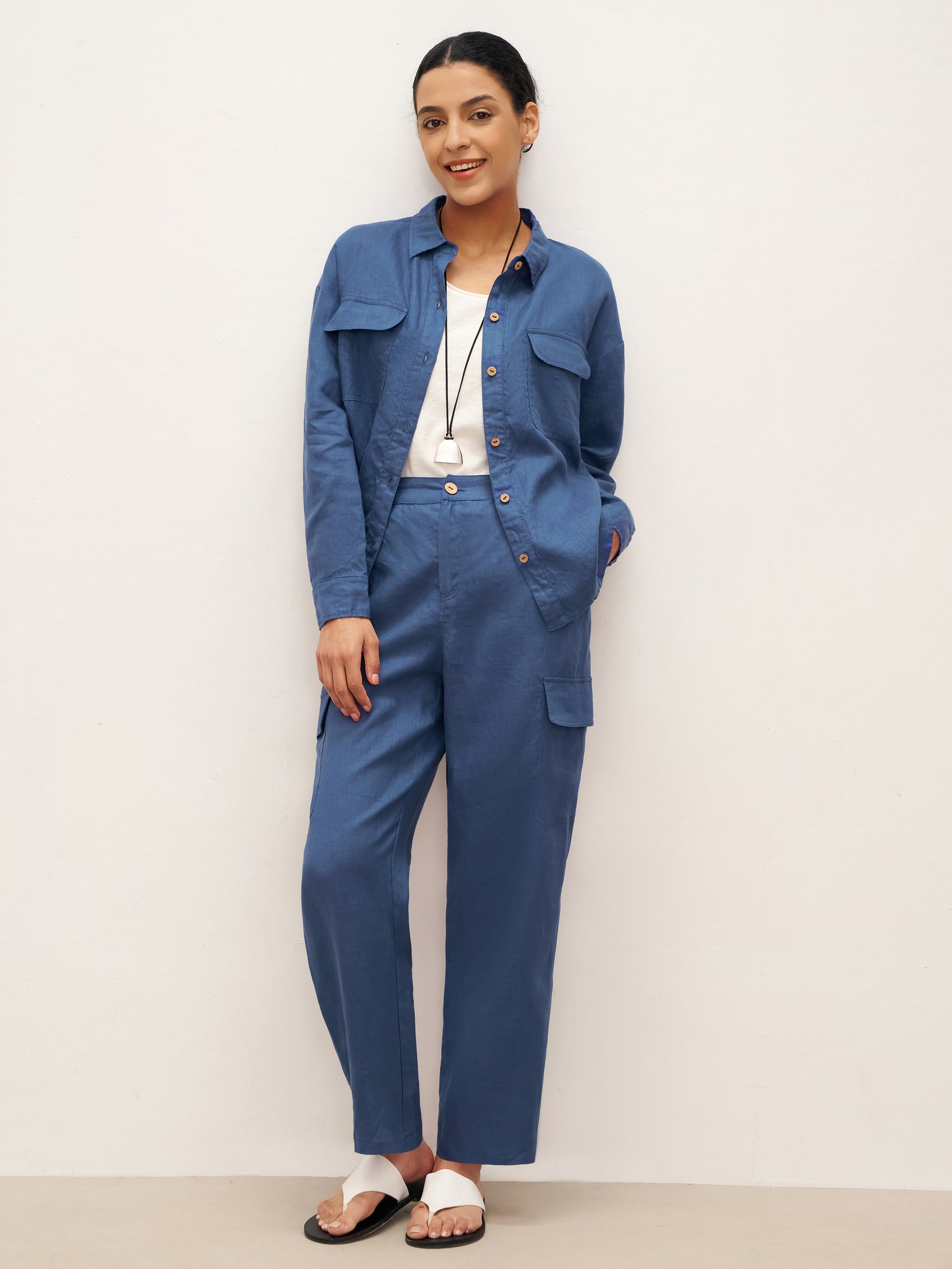 100% Linen Cargo Tapered Trousers with Patch Pockets JESSE by LINTICO