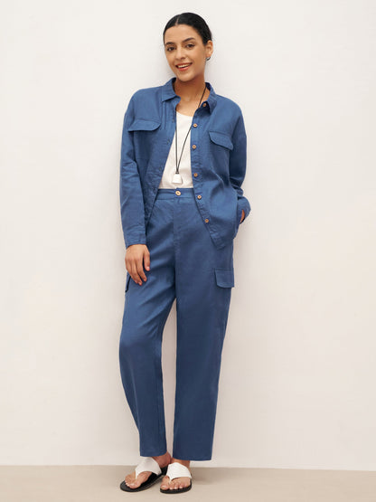 100% Linen Cargo Tapered Trousers with Patch Pockets JESSE by LINTICO
