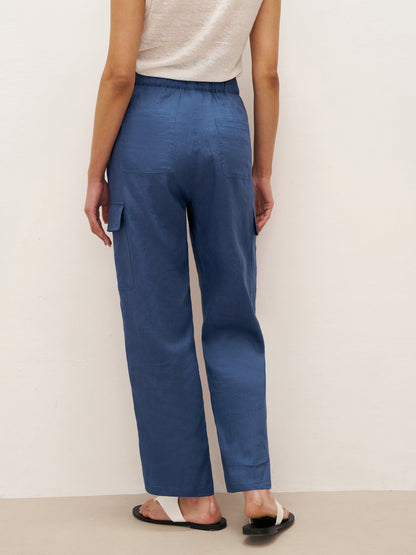 100% Linen Cargo Tapered Trousers with Patch Pockets JESSE by LINTICO
