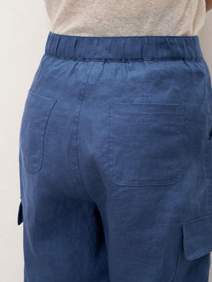 100% Linen Cargo Tapered Trousers with Patch Pockets JESSE by LINTICO