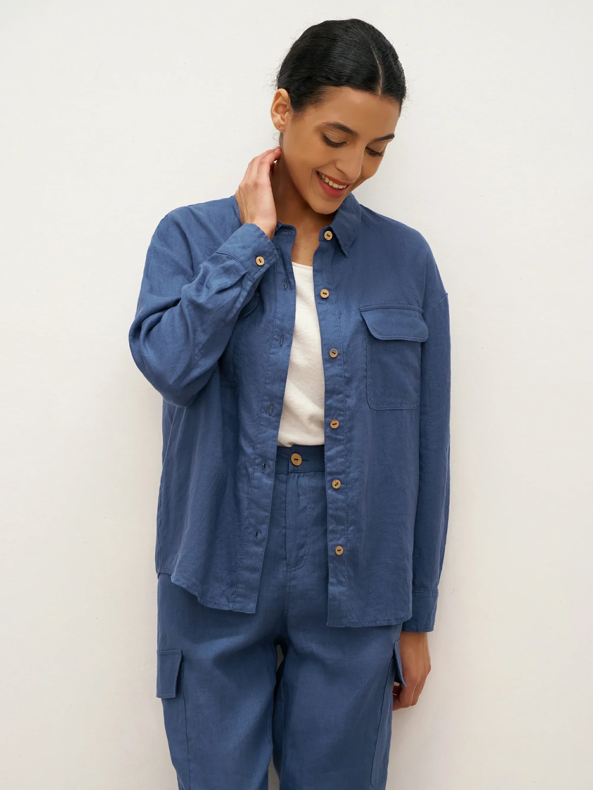 100% Linen Flap-Patch Buttoned Closure Shirt Jacket JANE by LINTICO