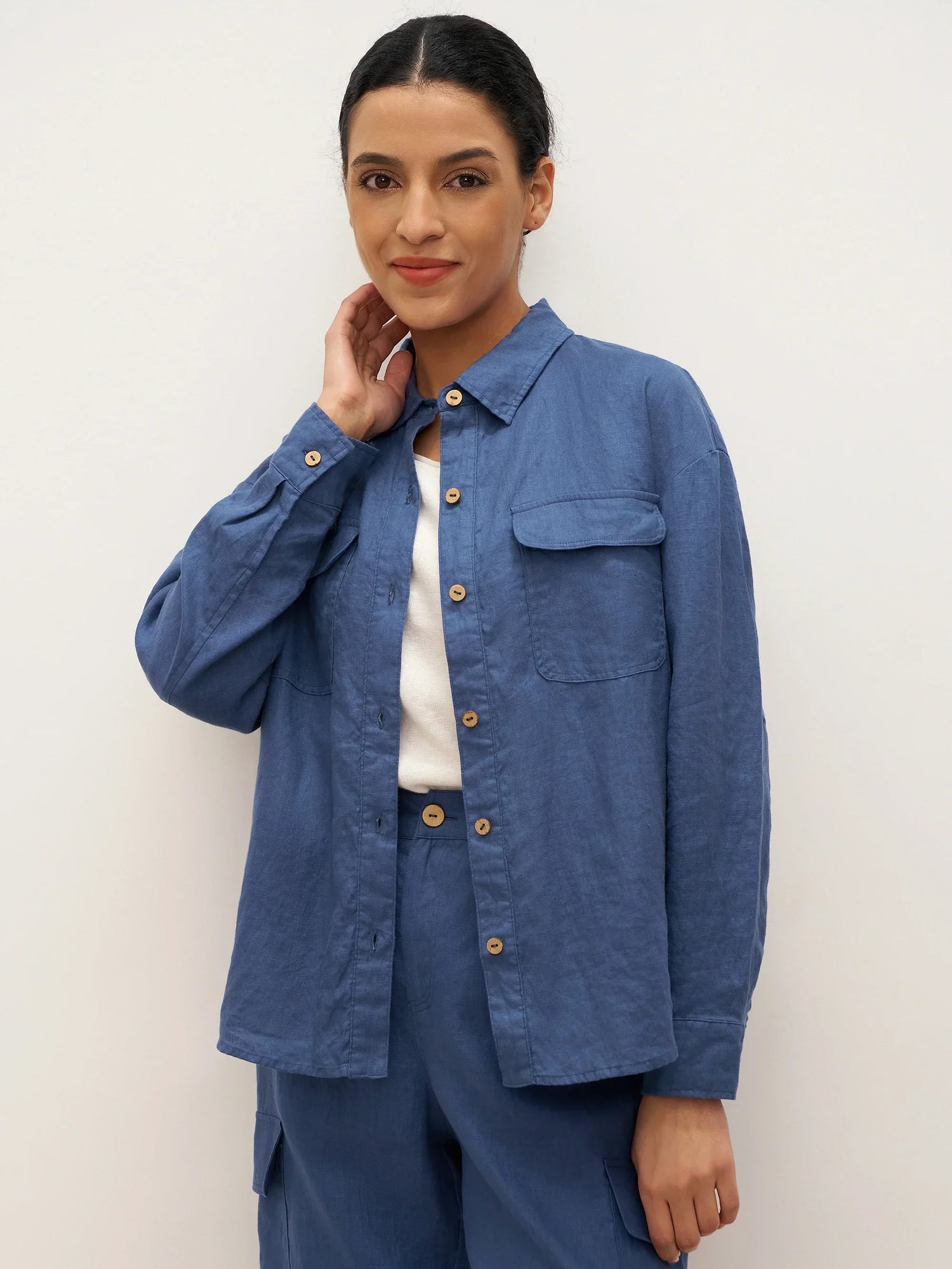 100% Linen Flap-Patch Buttoned Closure Shirt Jacket JANE by LINTICO