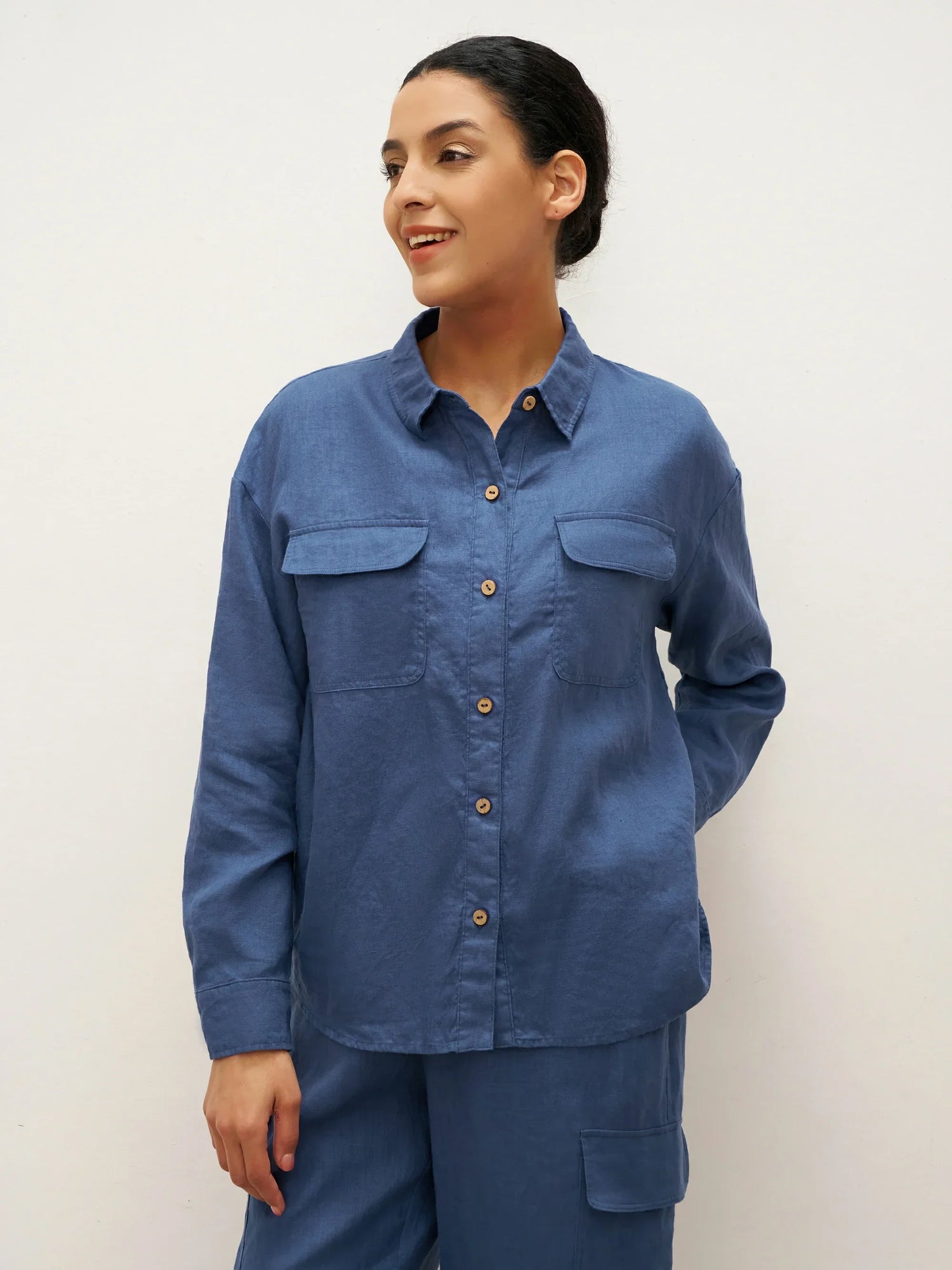 100% Linen Flap-Patch Buttoned Closure Shirt Jacket JANE by LINTICO