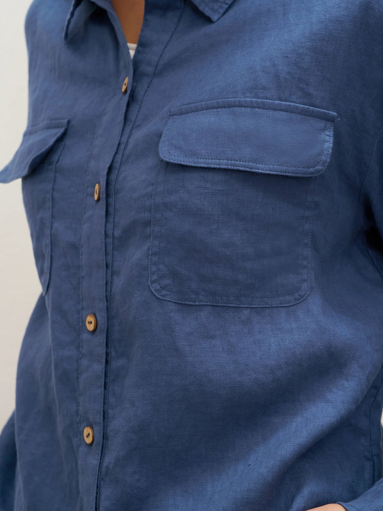 100% Linen Flap-Patch Buttoned Closure Shirt Jacket JANE by LINTICO