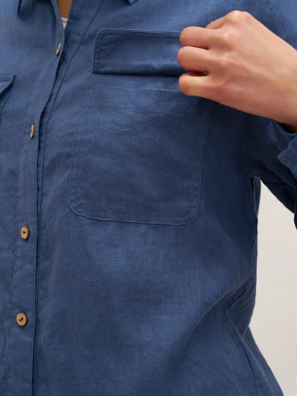 100% Linen Flap-Patch Buttoned Closure Shirt Jacket JANE by LINTICO