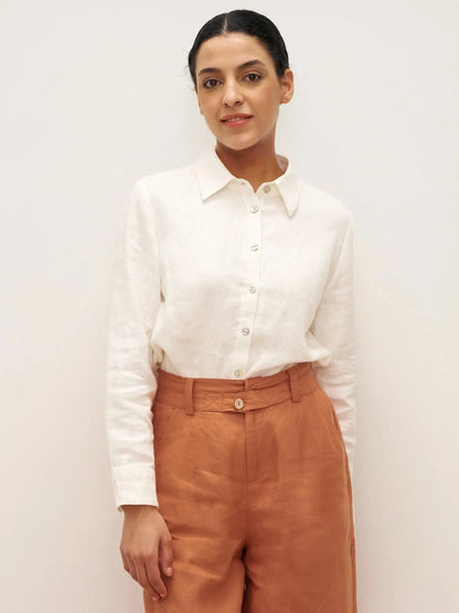 100% Linen Button-Front Shirt with Extended Hem JOVAN by LINTICO