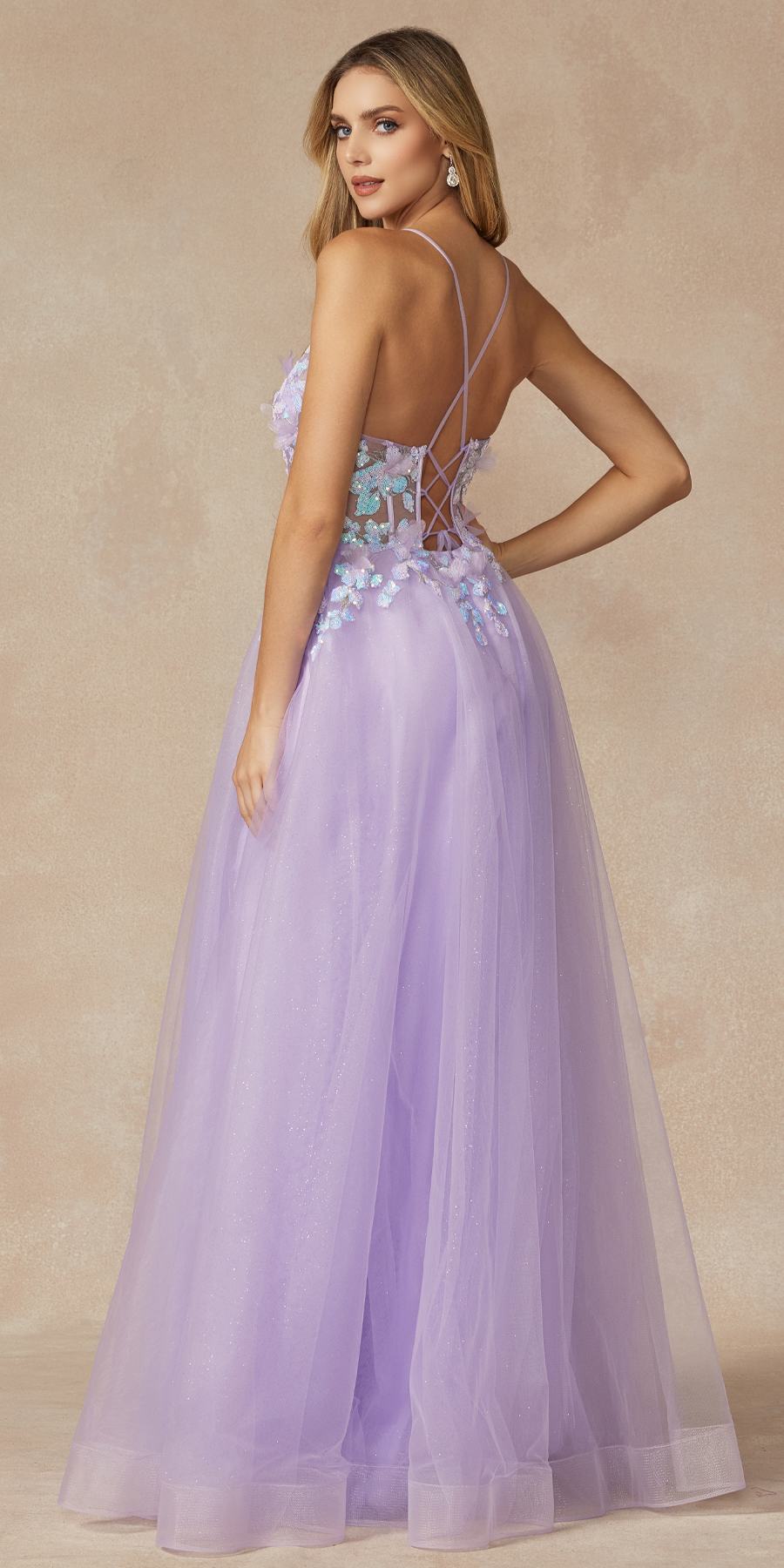 Juliet 2401 Floor Length A-Line Tulle Gown with Detachable Puff Sleeves by DiscountDressShop