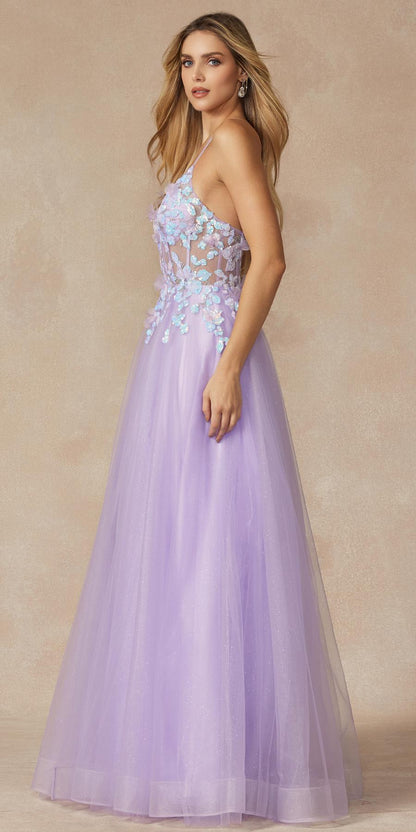 Juliet 2401 Floor Length A-Line Tulle Gown with Detachable Puff Sleeves by DiscountDressShop