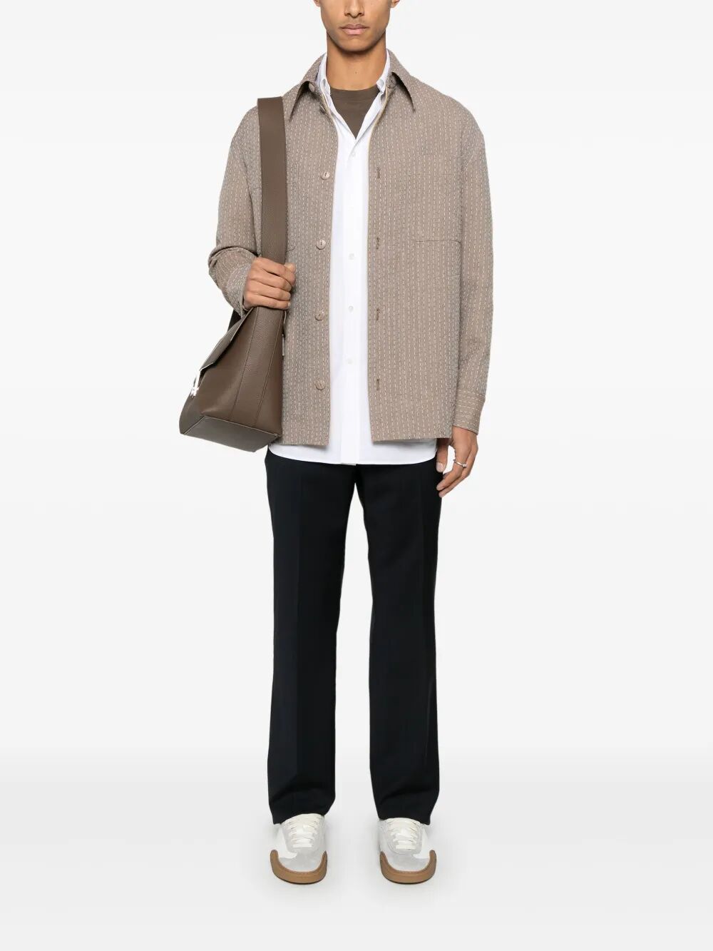 Fendi Men Topstitched Fendi Roma Lettering Cotton Shirt by Luosophy