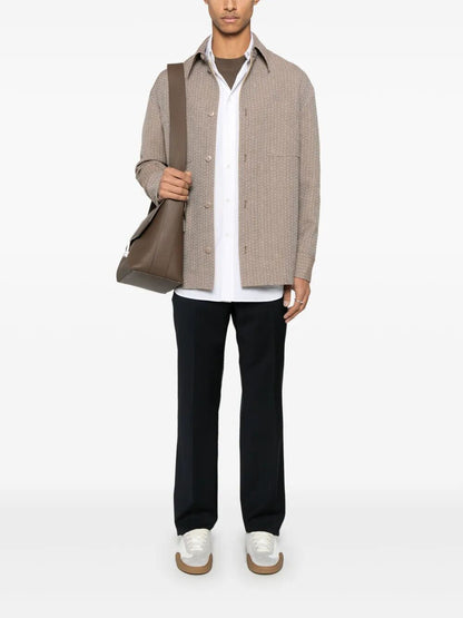 Fendi Men Topstitched Fendi Roma Lettering Cotton Shirt by Luosophy