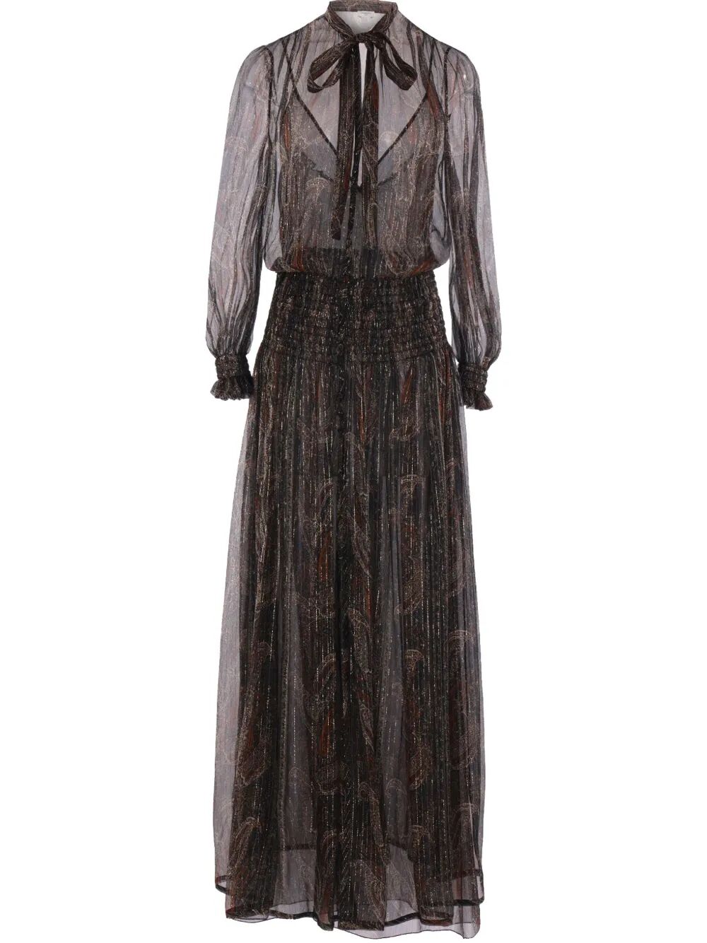 Saint Laurent Women Semi-Sheer Lavallière Maxi Dress In Lurex Paisley by Luosophy