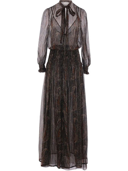 Saint Laurent Women Semi-Sheer Lavallière Maxi Dress In Lurex Paisley by Luosophy