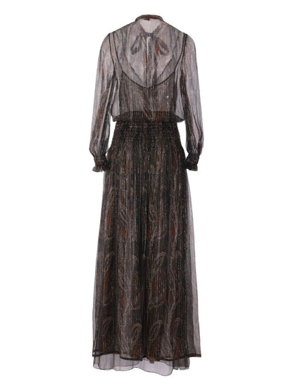 Saint Laurent Women Semi-Sheer Lavallière Maxi Dress In Lurex Paisley by Luosophy