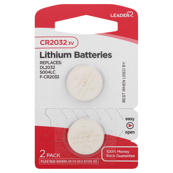 Leader, Batteries, Lithium, CR2032, 3 Volt, 2 Pack by Pasteur Pharmacy