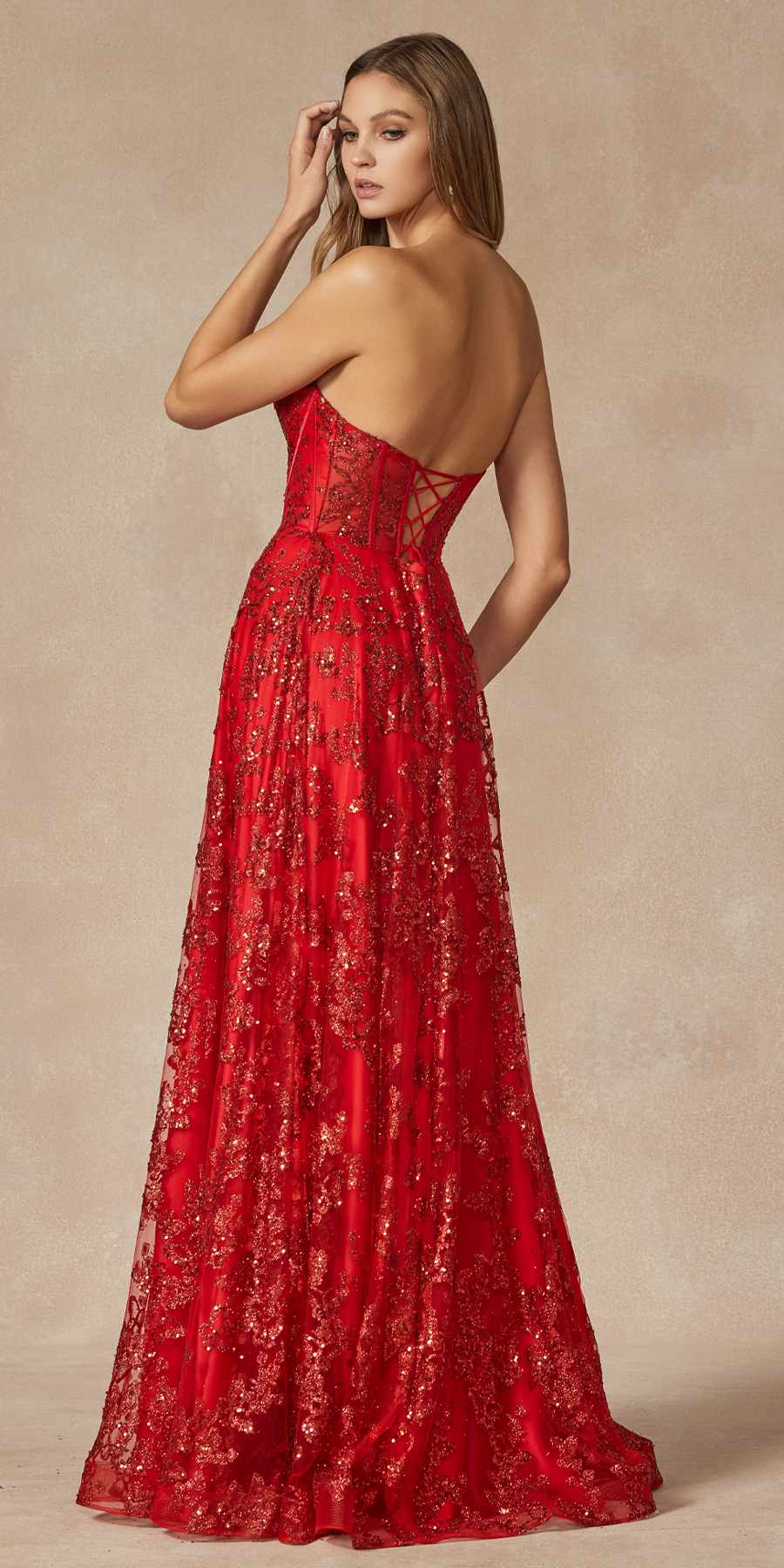 Juliet 2403 Long Butterfly Glitter Embroidered Gown with Corset Top by DiscountDressShop