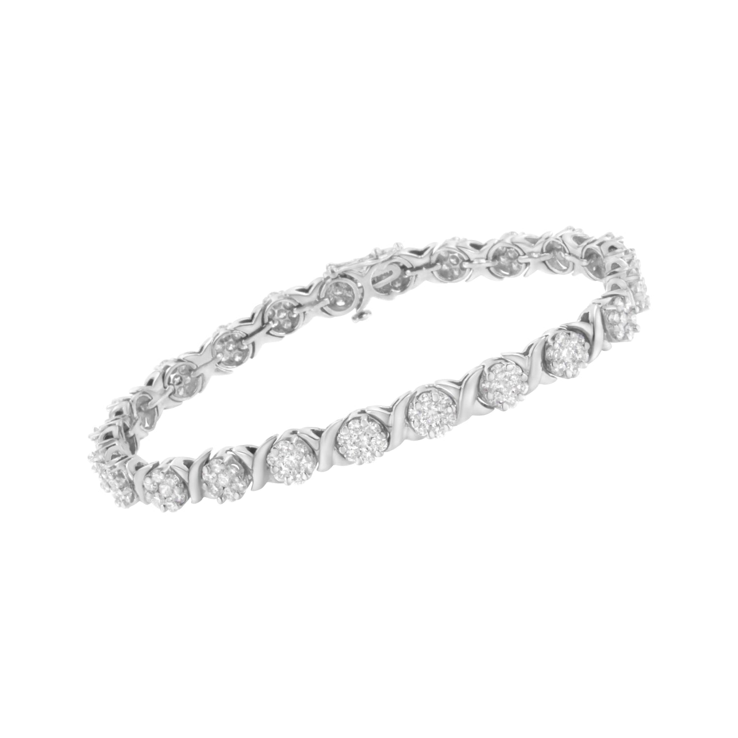 14K White Gold 4 7/8 Cttw Round Brilliant-Cut Diamond Round Cluster &amp; X-Link 7" Tennis Bracelet (I-J Color, SI2-I1 Clarity) by Bids.com