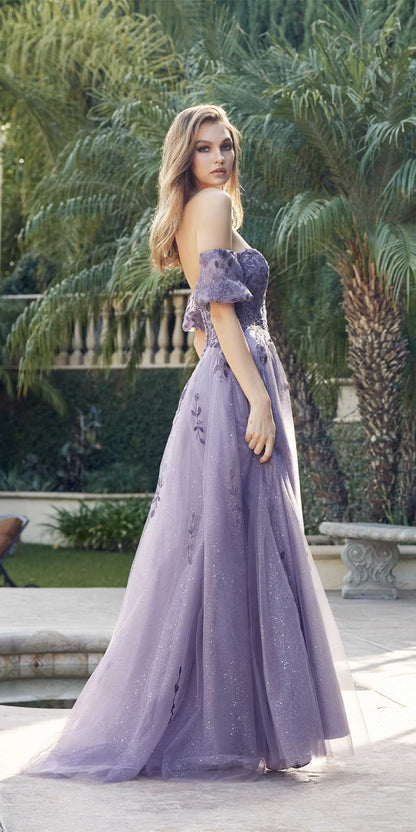 Juliet 2409 Floor Length A-Line Leaf Embroidered Gown Detachable Sleeves by DiscountDressShop