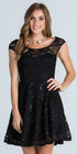 CLEARANCE - La Scala 24111 Lace Cap Sleeves Short Black Dress by DiscountDressShop