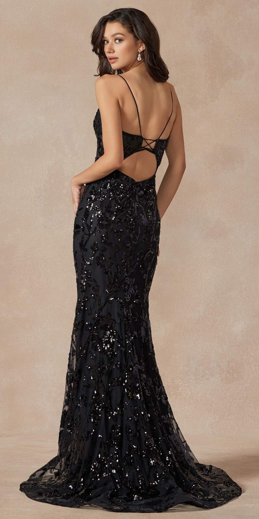 Juliet 2411 Long Sequin Lace Embellishments Fitted Prom Gown by DiscountDressShop