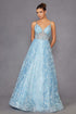 Juliet 2413 Long Butterfly Glitter Embroidered A-Line Gown with Corset Top by DiscountDressShop