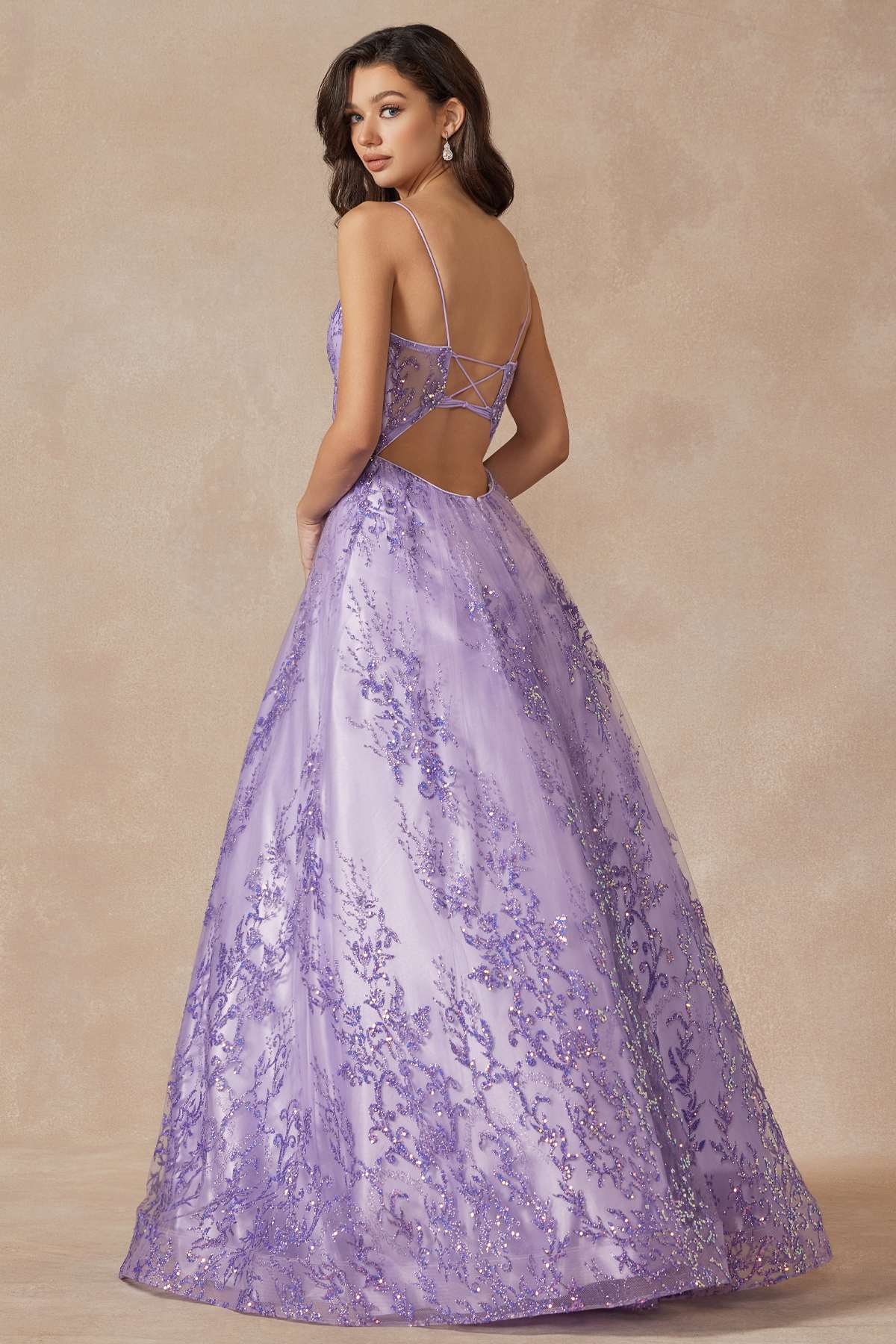 Juliet 2414 Floor Length A-Line Glitter Lace Tulle Ball Gown by DiscountDressShop
