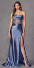 Juliet 2416 Floor Length Strapless Sheer Boned Bodice Slit Satin Dress by DiscountDressShop