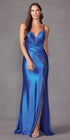 Juliet 2417 Sexy Floor Length Sheer Beaded Slit Satin Dress by DiscountDressShop