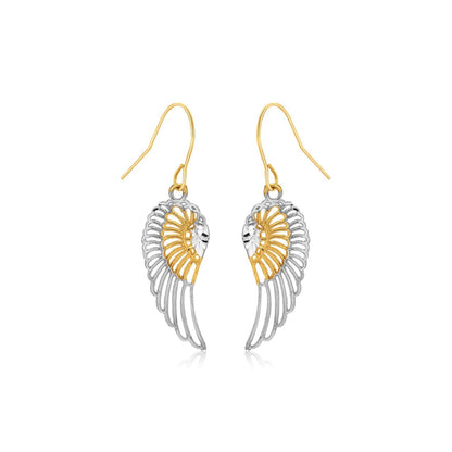Two-Tone Wing Drop Earrings in 10K Gold  DestGlow
