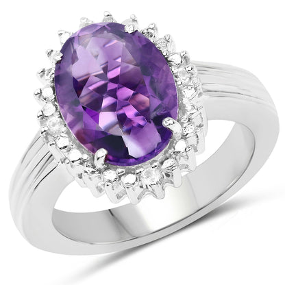4.99 Carat Genuine Amethyst and White Topaz .925 Sterling Silver Ring by Bids.com