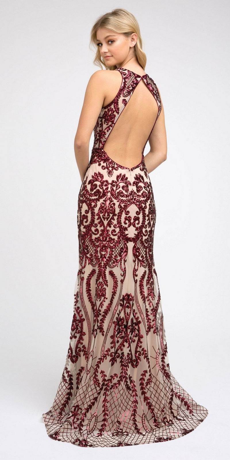 Juliet 243 Sequins Long Evening Dress Cut-Out Back by DiscountDressShop