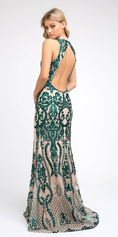 Juliet 243 Sequins Long Evening Dress Cut-Out Back by DiscountDressShop