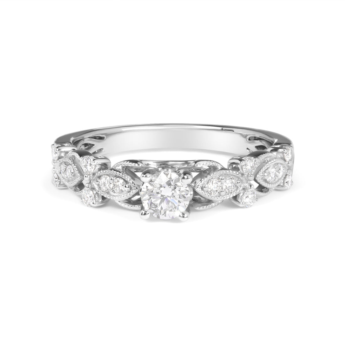 14K White Gold 1/2 Cttw Diamond Vintage Style Engagement Ring (G-H Color, VS2-SI1 Clarity) - Size 7 by Bids.com
