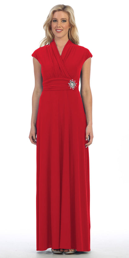 CLEARANCE - Celavie 2466L Red Cap Sleeve A-line Long Dress (Size 2XL) by DiscountDressShop
