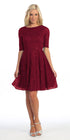 CLEARANCE - Celavie 2367 Burgundy Short Lace Dress Mid Sleeves (Size S) by DiscountDressShop
