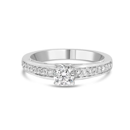 14K White Gold 1/2 Cttw Diamond Solitaire Pave Set Engagement Ring (G-H Color, VS2-SI1 Clarity) - Size 7 by Bids.com