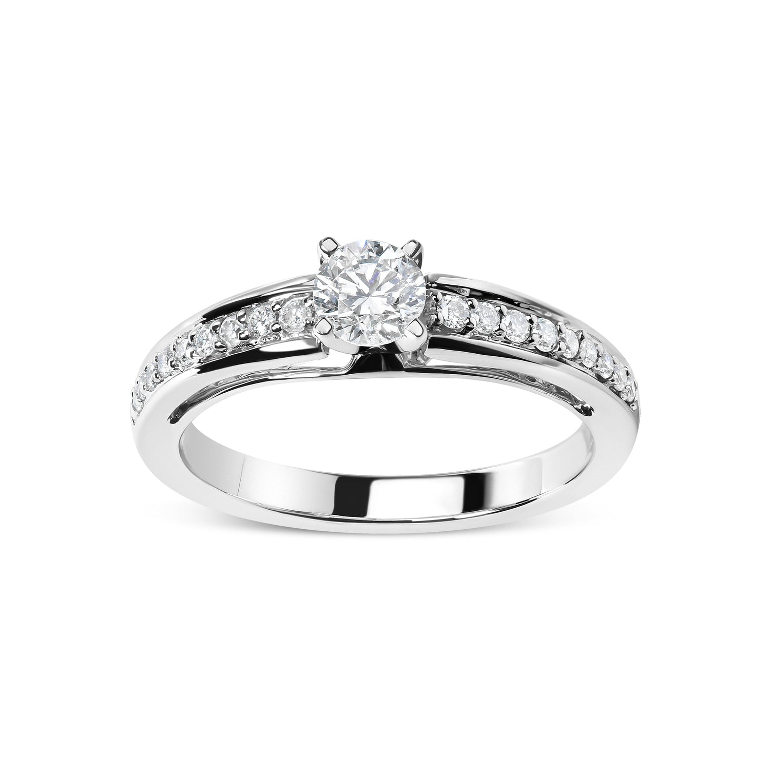 14K White Gold 1/2 Cttw Diamond Solitaire Pave Set Engagement Ring (G-H Color, VS2-SI1 Clarity) - Size 7 by Bids.com