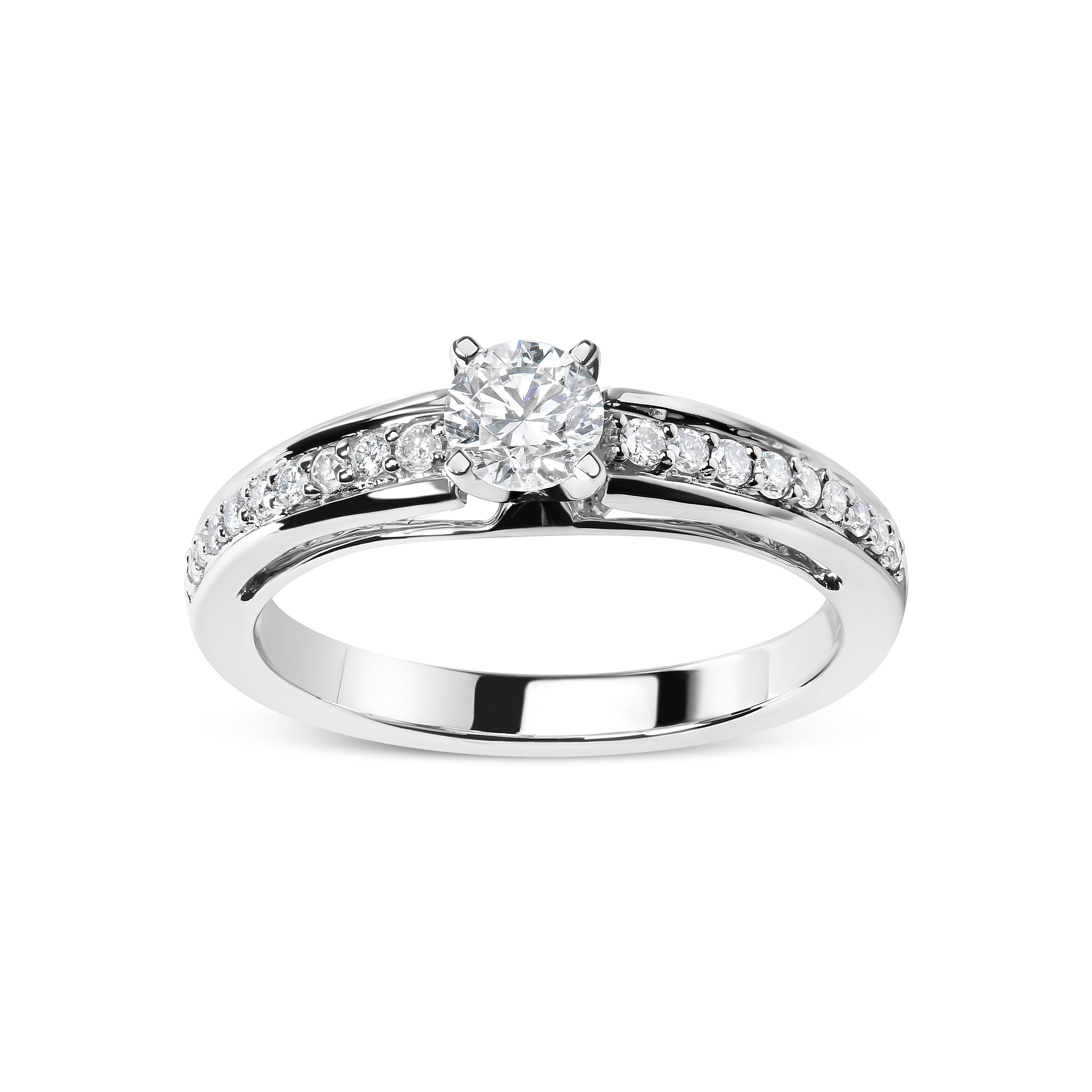 14K White Gold 1/2 Cttw Diamond Solitaire Pave Set Engagement Ring (G-H Color, VS2-SI1 Clarity) - Size 7 by Bids.com
