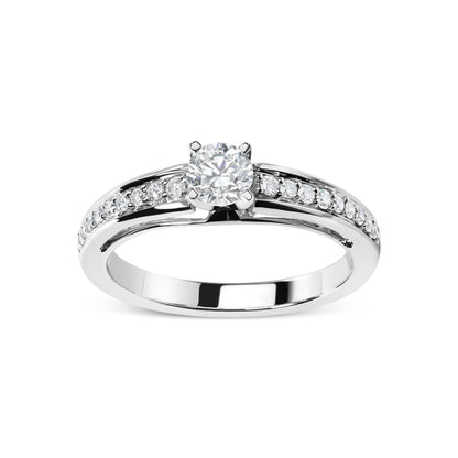 14K White Gold 1/2 Cttw Diamond Solitaire Pave Set Engagement Ring (G-H Color, VS2-SI1 Clarity) - Size 7 by Bids.com