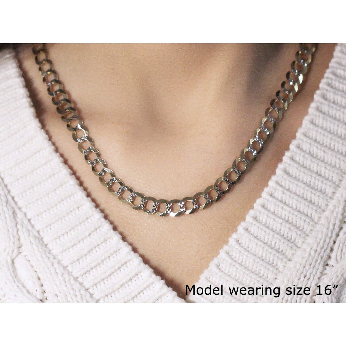 8.2 mm 14k Two Tone Gold Pave Curb Chain by Bids.com