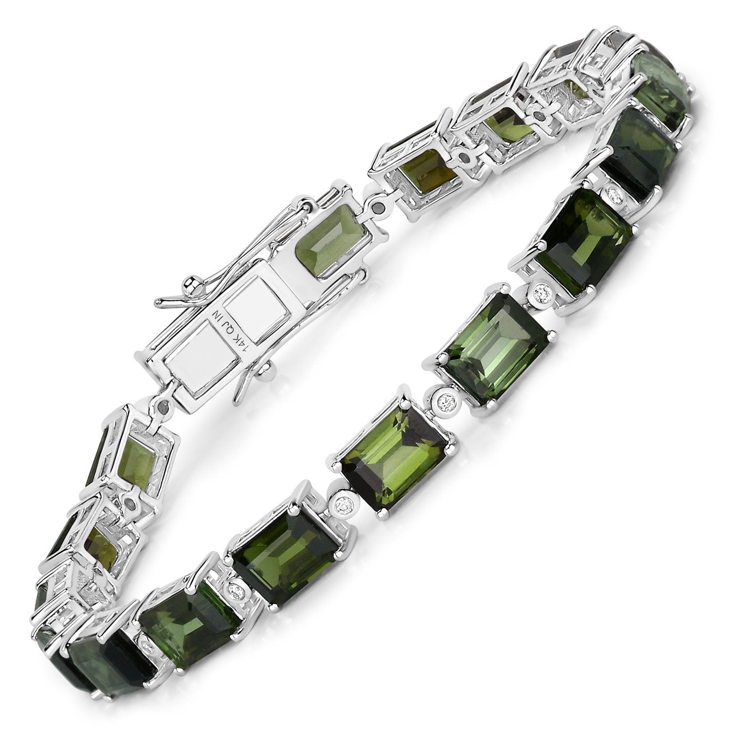 19.04 Carat Genuine Green Tourmaline and White Diamond 14K White Gold Bracelet by Bids.com