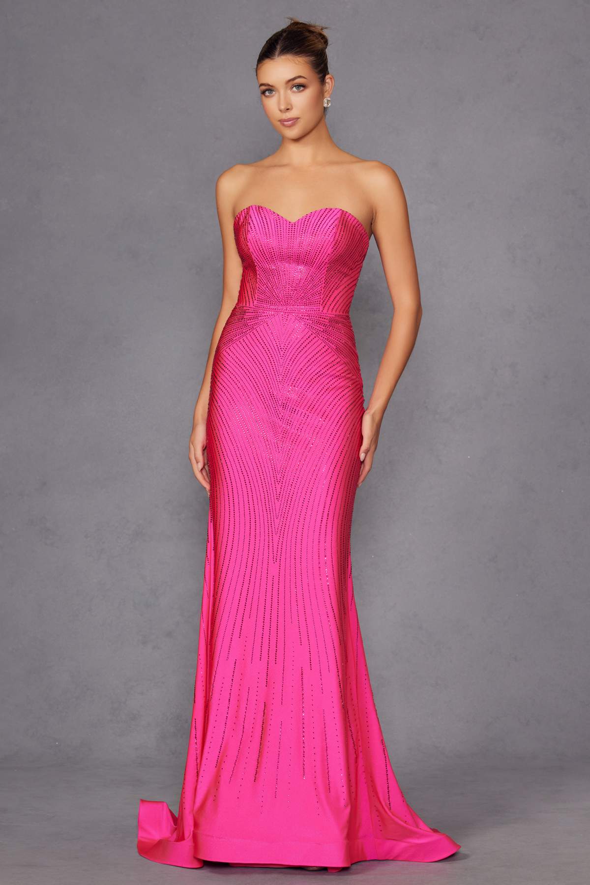 Juliet JT2472R Long Strapless Rhinestone Details Sweetheart Fitted Gown by DiscountDressShop