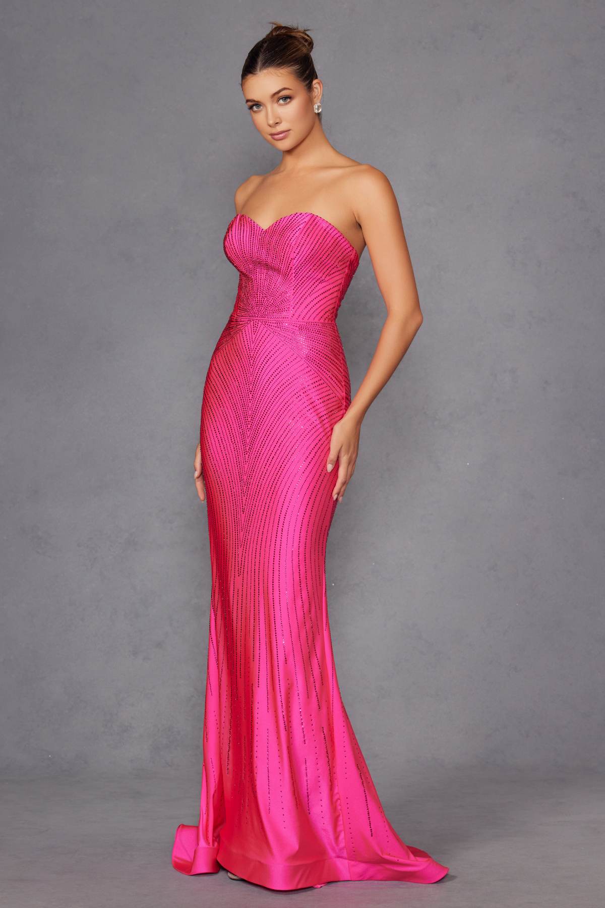 Juliet JT2472R Long Strapless Rhinestone Details Sweetheart Fitted Gown by DiscountDressShop