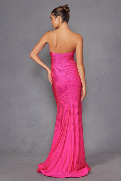 Juliet JT2472R Long Strapless Rhinestone Details Sweetheart Fitted Gown by DiscountDressShop