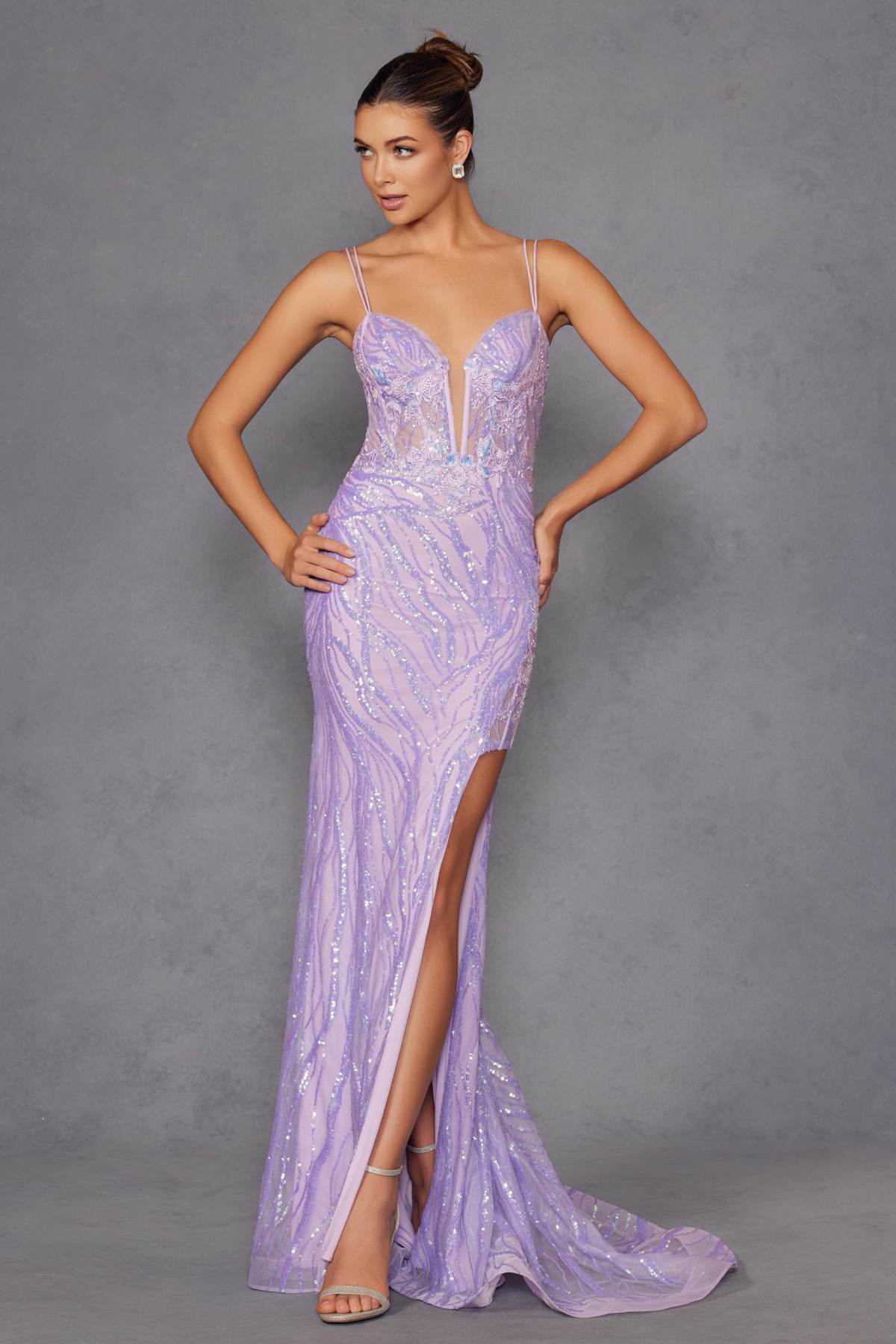 Juliet JT2473R Long Fitted Sequin Lace Applique Boned Corset Gown by DiscountDressShop