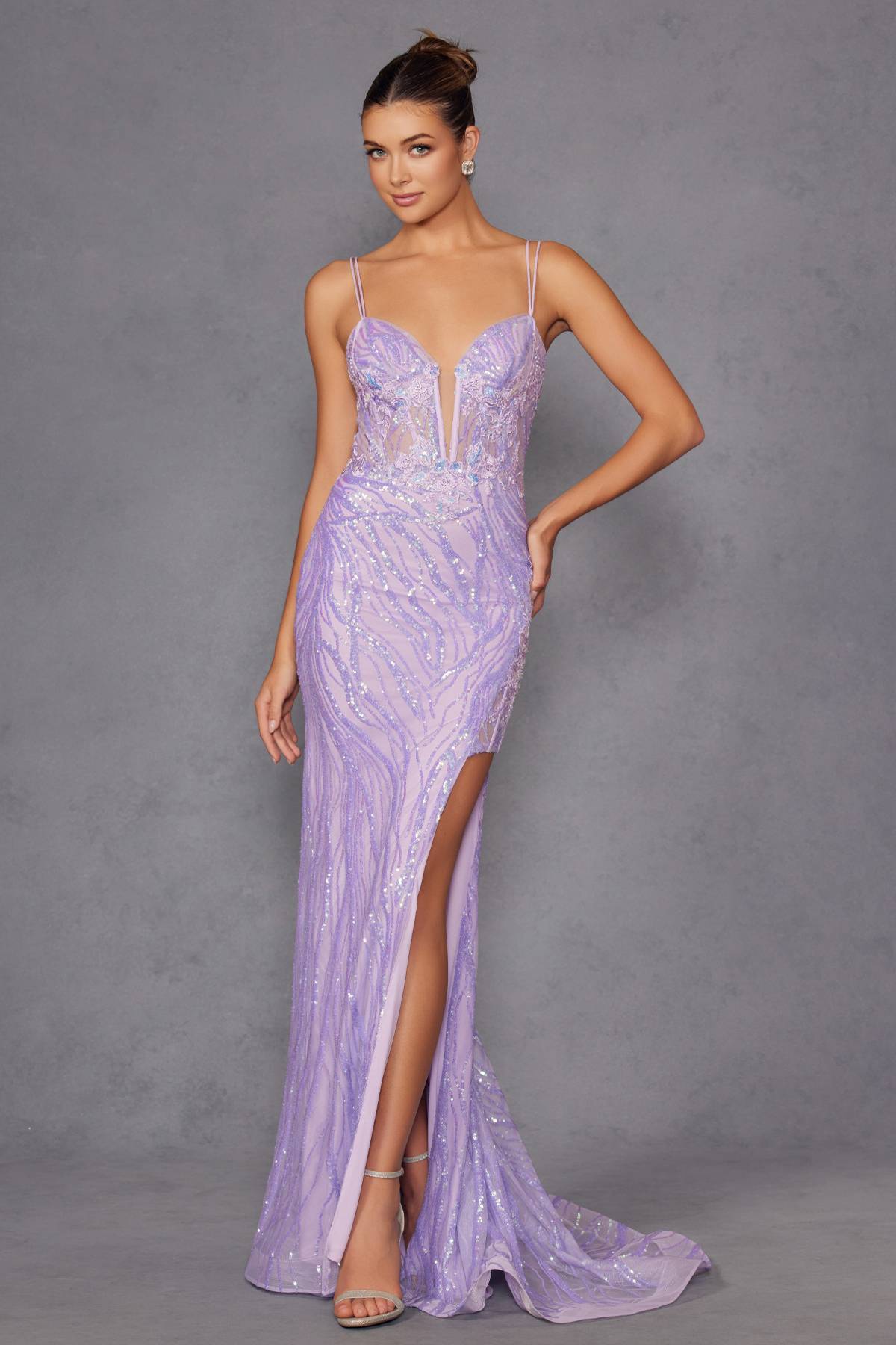 Juliet JT2473R Long Fitted Sequin Lace Applique Boned Corset Gown by DiscountDressShop