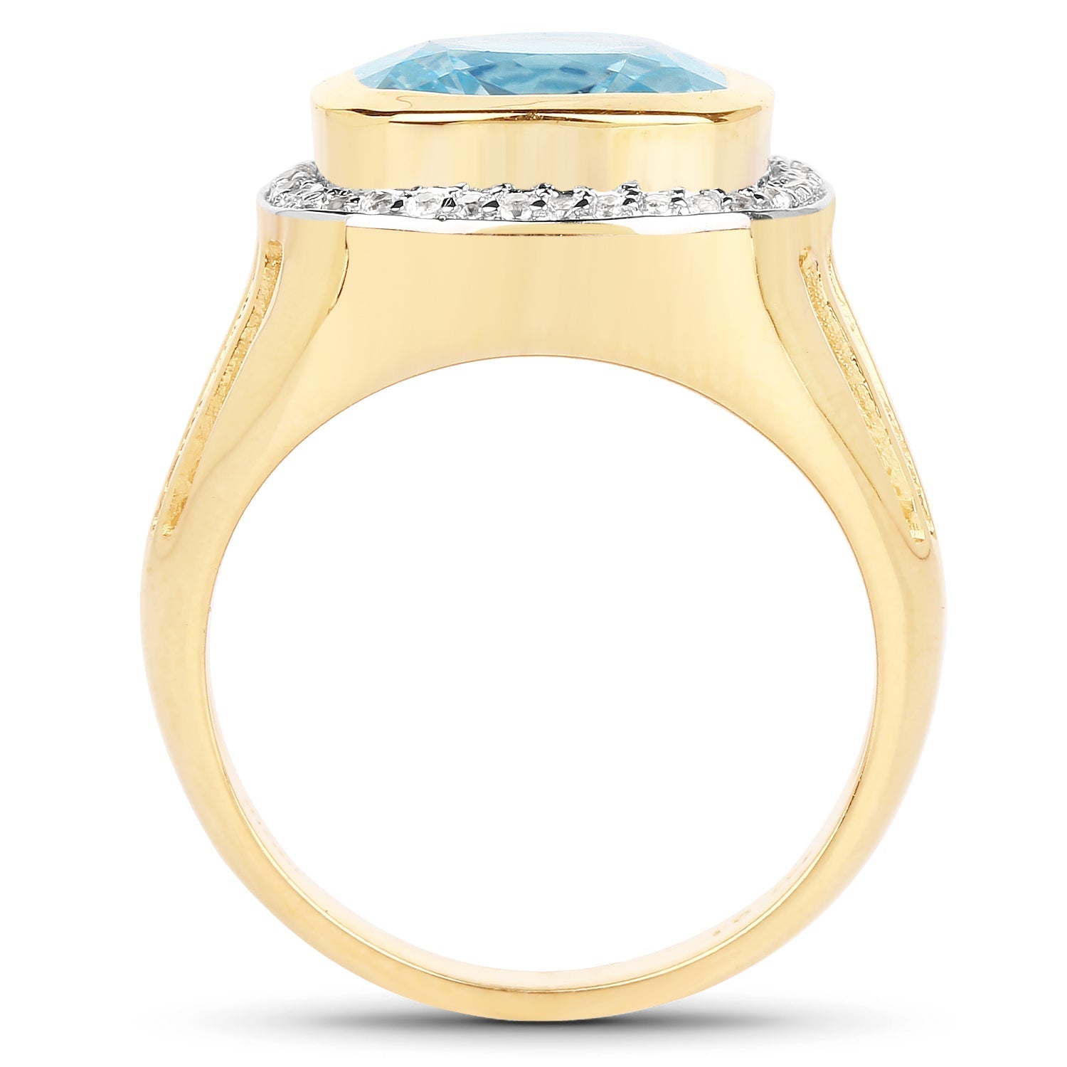 14K Yellow Gold Plated 4.64 Carat Genuine Blue Topaz and White Topaz .925 Sterling Silver Ring  DestGlow