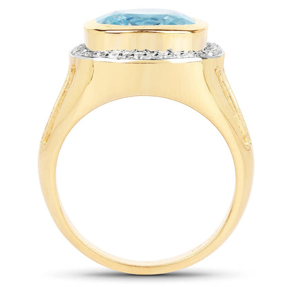 14K Yellow Gold Plated 4.64 Carat Genuine Blue Topaz and White Topaz .925 Sterling Silver Ring  DestGlow